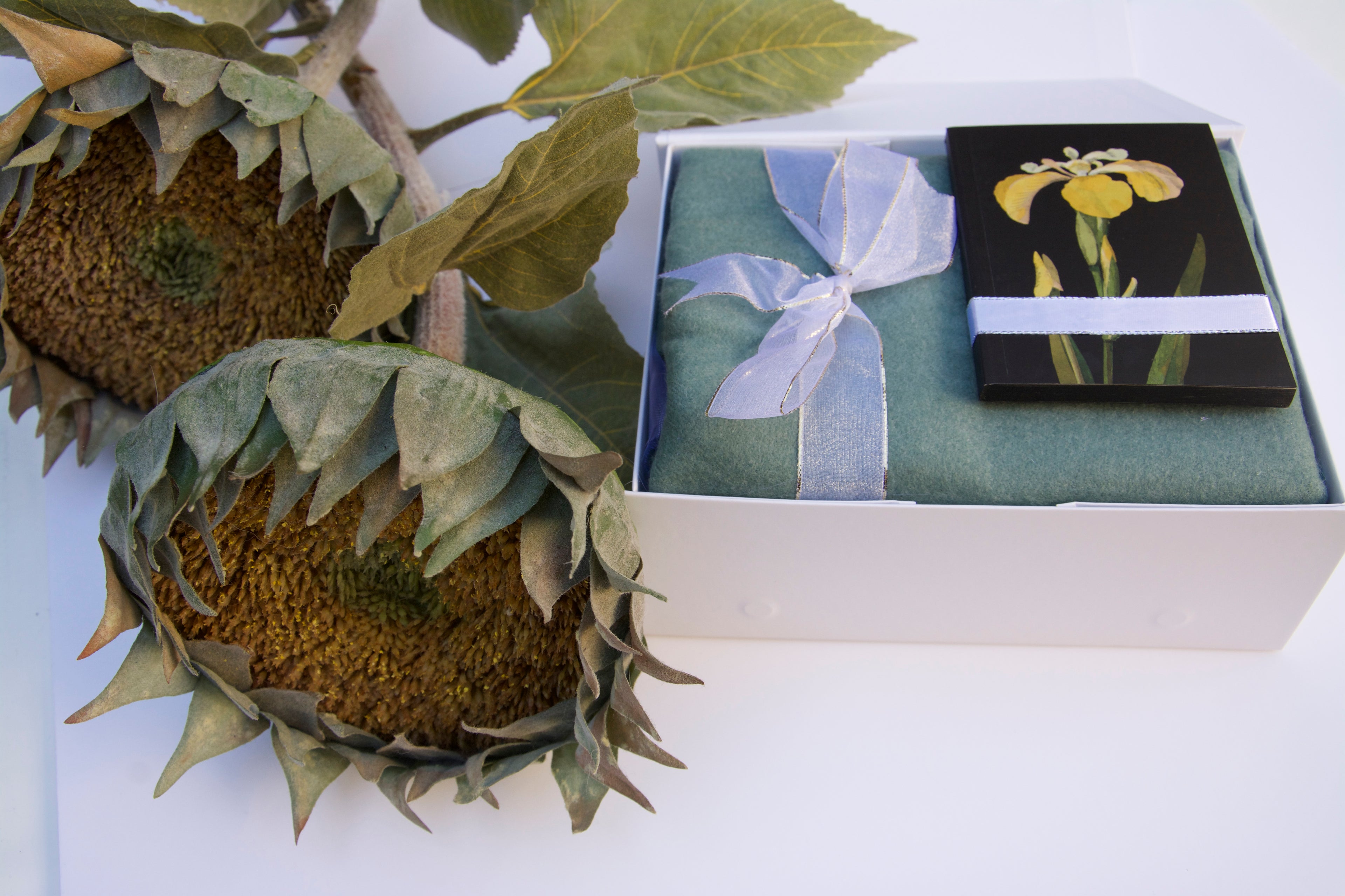 Soft Green Scarf Christmas Gift Box with Notebook