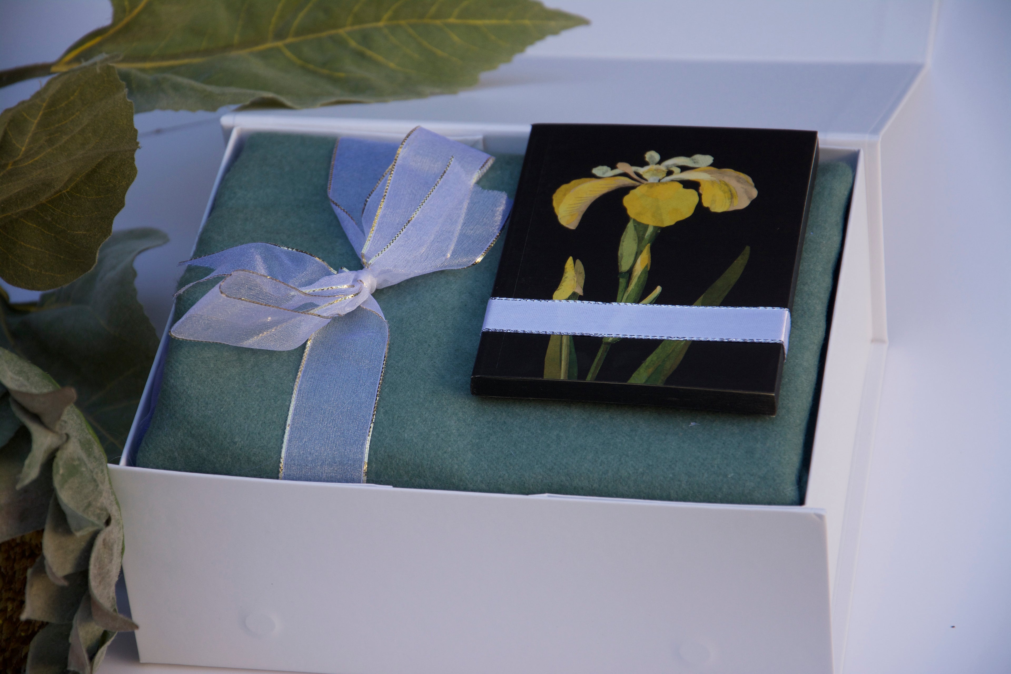 Soft Green Scarf Christmas Gift Box with Notebook