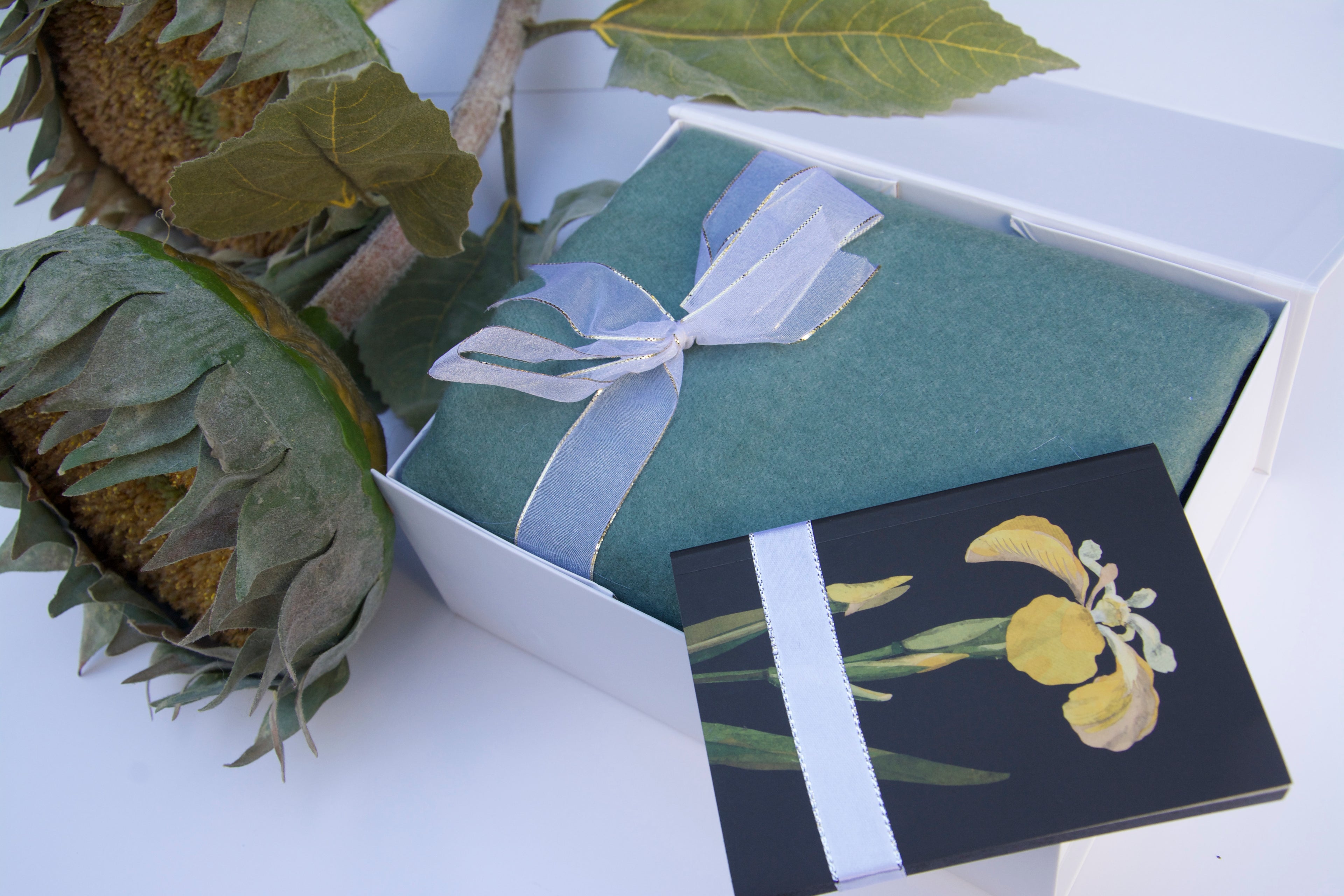 Soft Green Scarf Christmas Gift Box with Notebook
