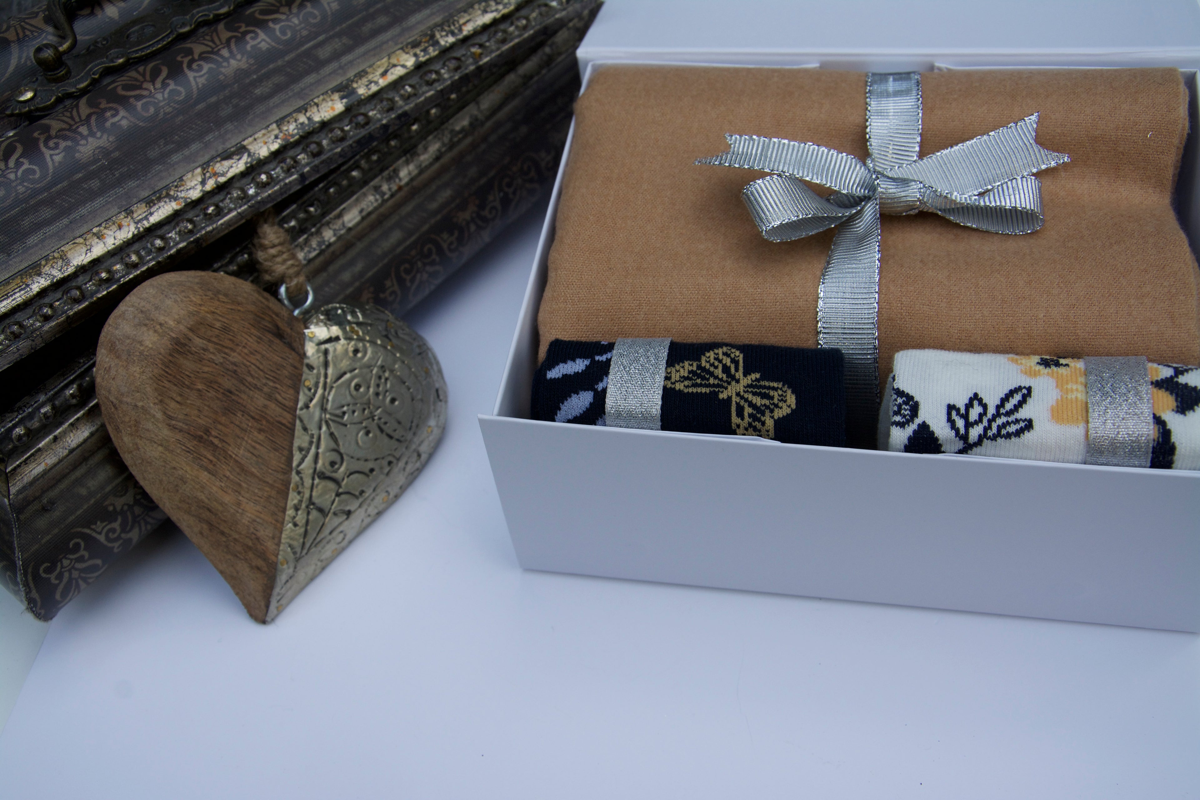 Tan Scarf & Soft Socks Luxury Christmas Gift Set.