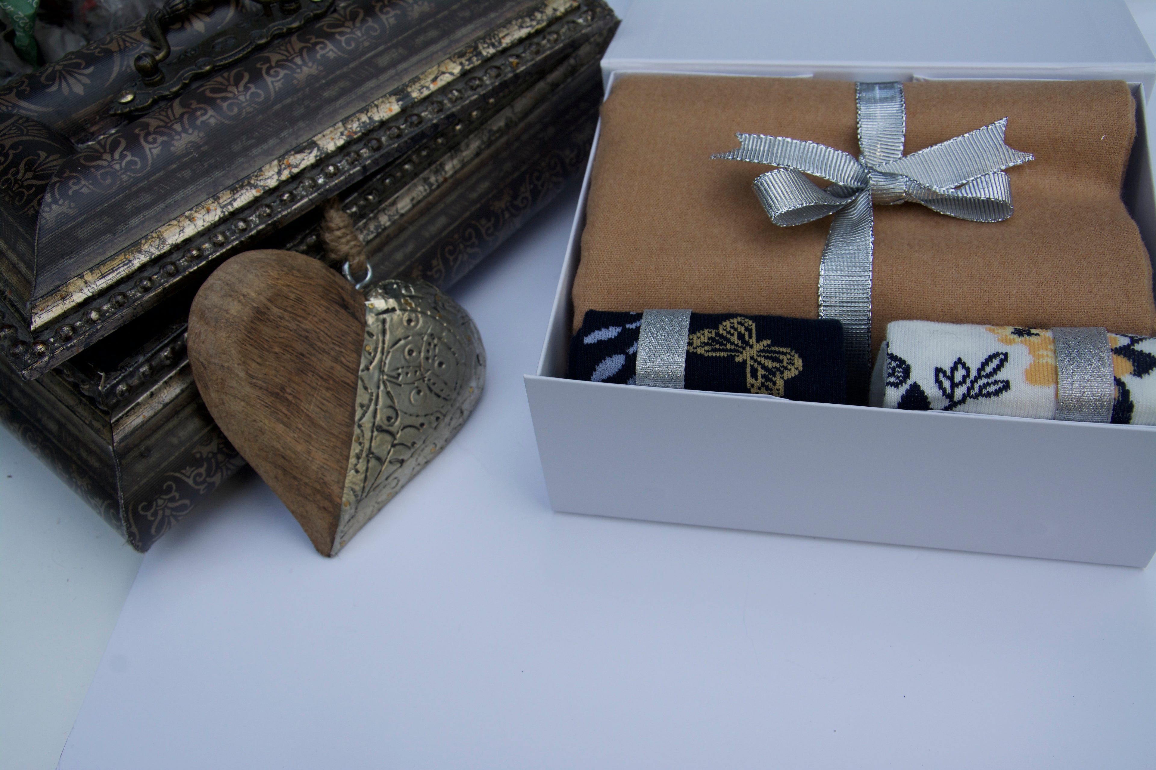 Tan Scarf & Soft Socks Luxury Christmas Gift Set.