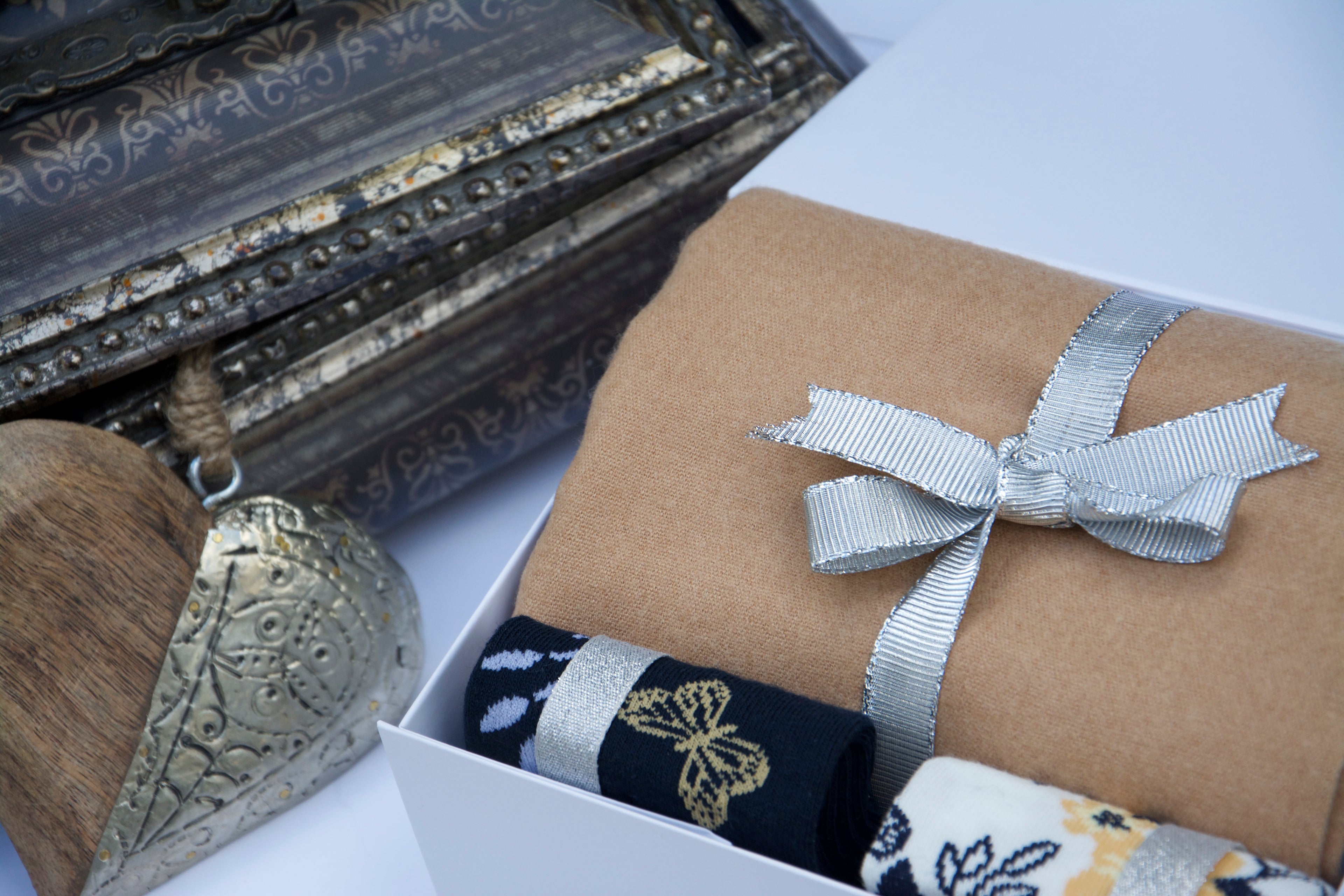 Tan Scarf & Soft Socks Luxury Christmas Gift Set.