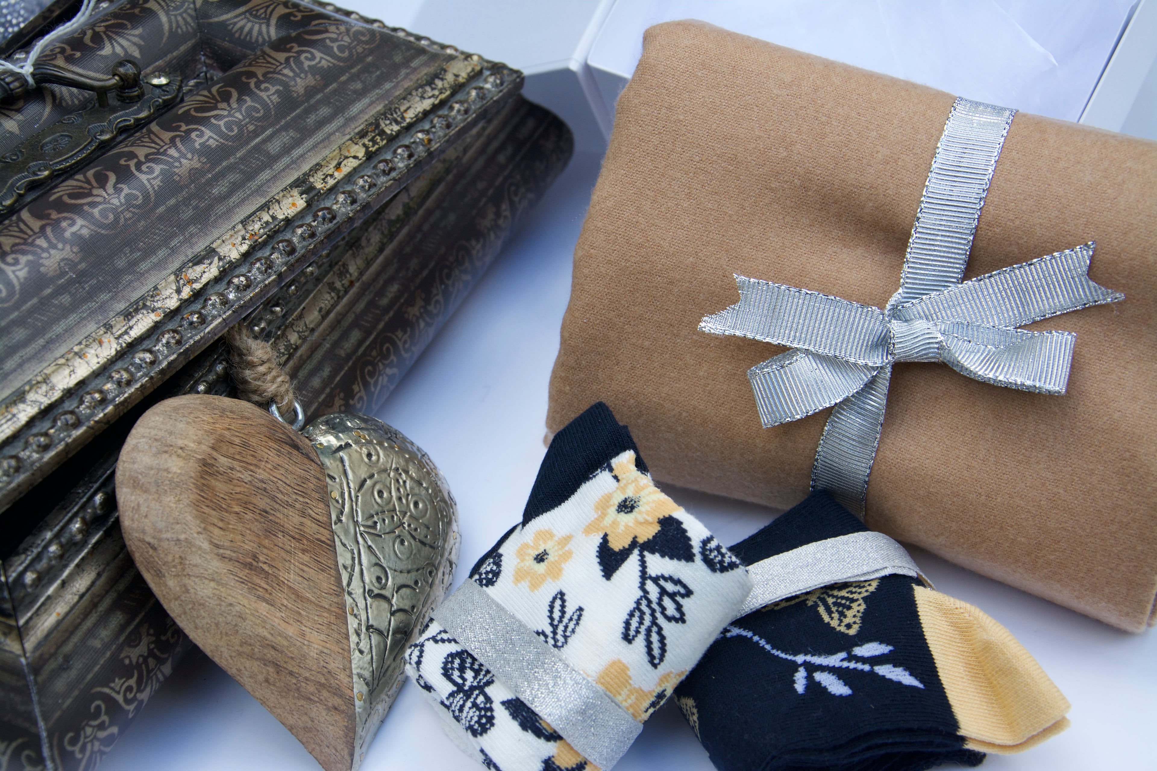 Tan Scarf & Soft Socks Luxury Christmas Gift Set.